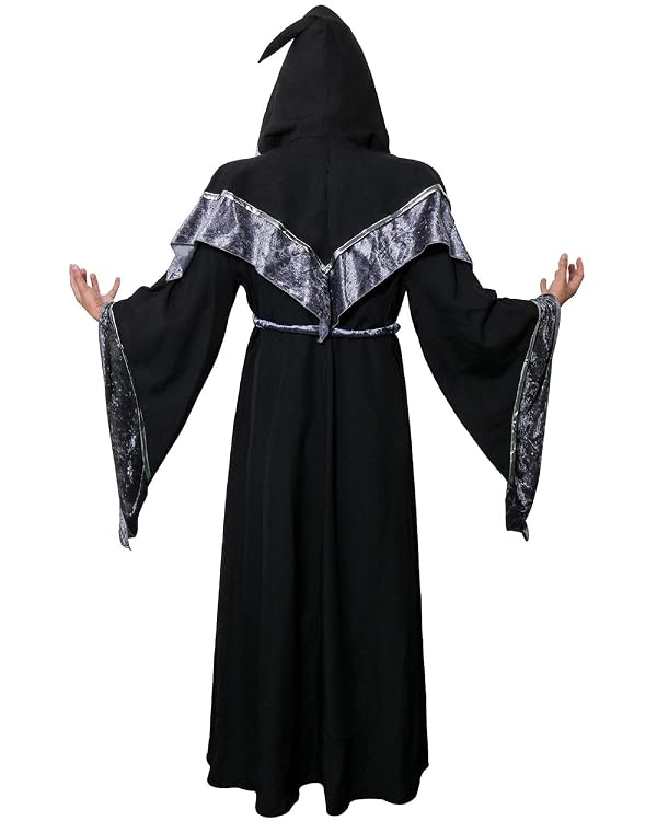 AMNPOLEN Mens Medieval Dark Mystic Sorcerer Robe Halloween Costume Hooded Cape Cosplay Cloak (X-Large) by AMNPOLEN - Image 3