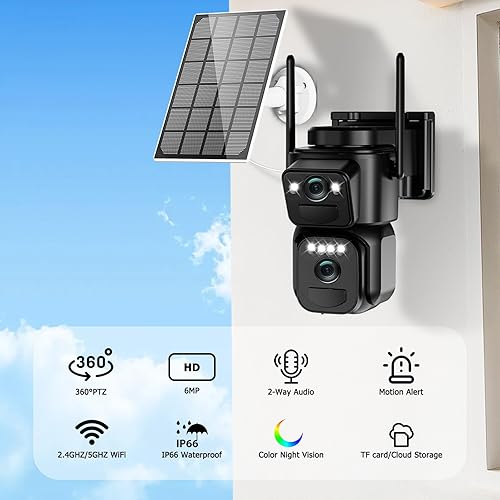 Miniatura 2 de Cámaras de seguridad solares inalámbricas para exteriores, 5G2.4G WiFi 6,2K+2K Dual Lens 2 en 1 Cámara de seguridad para el hogar, seguimiento