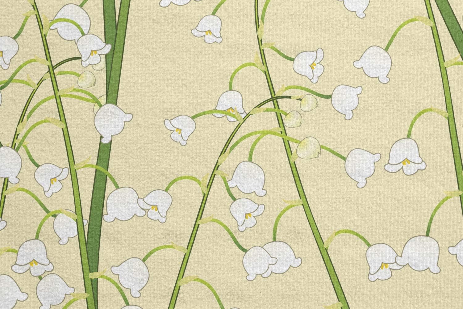 Lunarable Butter Yellow Yoga Mat Towel, Pattern of Continuing Spring Season Lily of The Valley Flower, Non-Slip Sweat Absorbent Yoga Pilates Workout Pad Cover, 25" x 70", Cream Fern Green