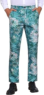 Floral Pants for Men's Pattern Trousers Straight Leg Flat Front Flower P...