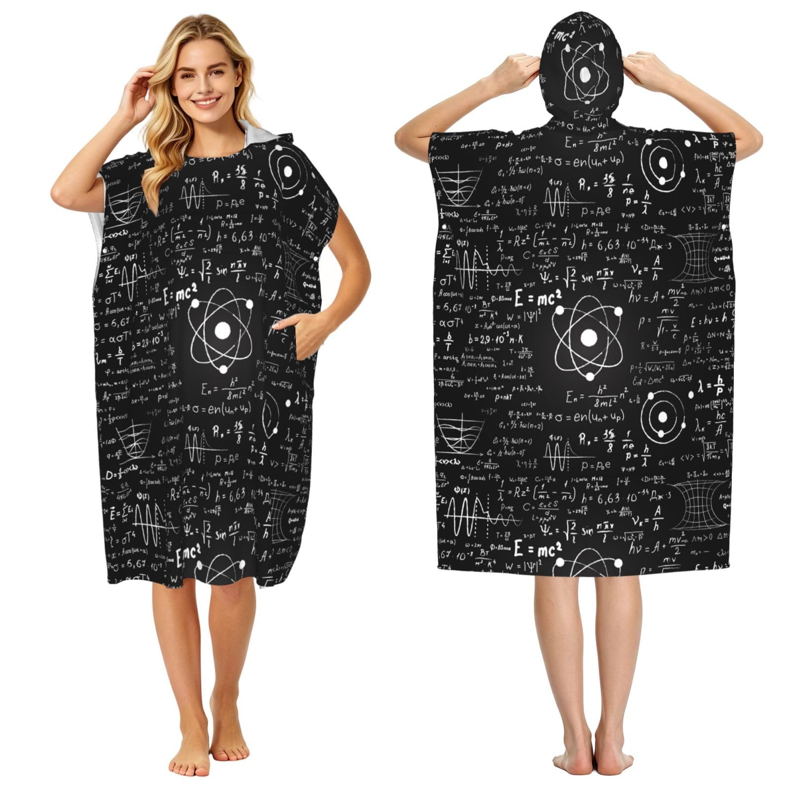 Poadnly Physics Print Printed, Adult Hooded Beach Towel 90 x 110 cm,Changing Bath Robe, Surf Poncho Towel For Women Men