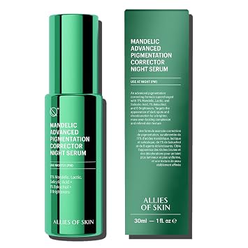 Allies of Skin Mandelic Pigmentation Corrector Night Serum, 1 Fl Oz | Visibly Brightens & Evens Skin Tone, Fades Appearance Of Dark Spots, Visibly Refines Pores | Niacinamide