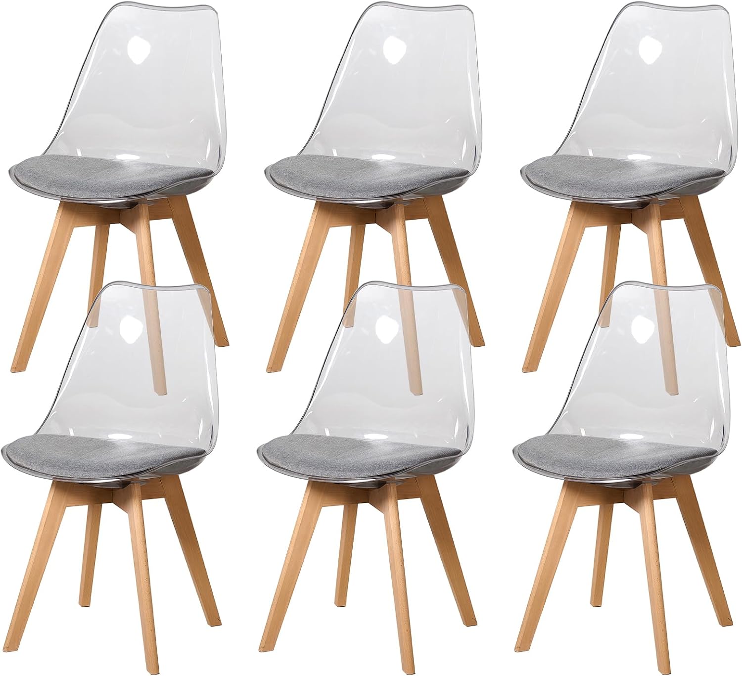 Set 6 sedie scandinave trasparenti grigio con cuscino