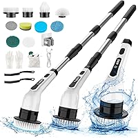 Vista 1 de Limpiador eléctrico giratorio, cepillo de limpieza inalámbrico con mango de extensión, 2 velocidades ajustables, cepillo de limpieza de ducha con 10