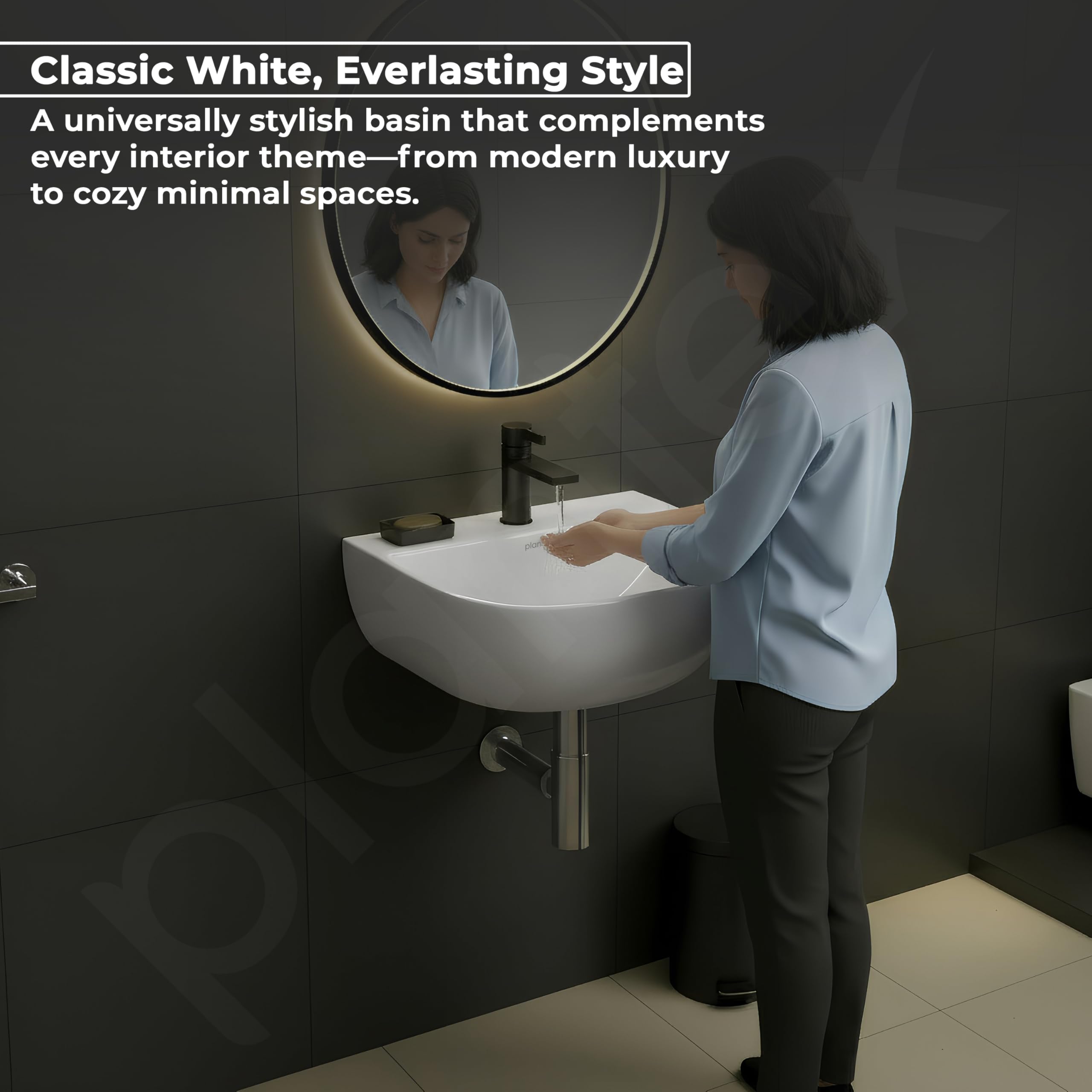 Plantex Orchid Ceramic Wash Basin - Wall Mounted Sink -6