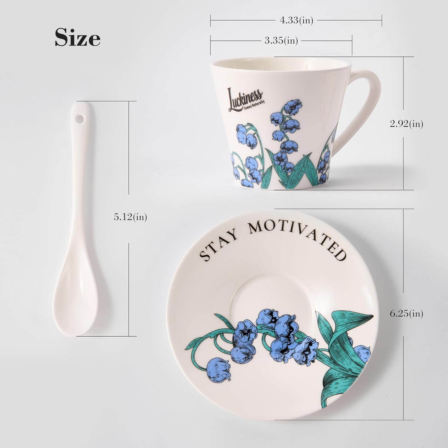 Espresso Cups Set of 2, 7oz Porcelain Cappuccino & Latte Cups with Saucers and Spoons, Vintage Coffee Cup Gift Set for Tea & Coffee