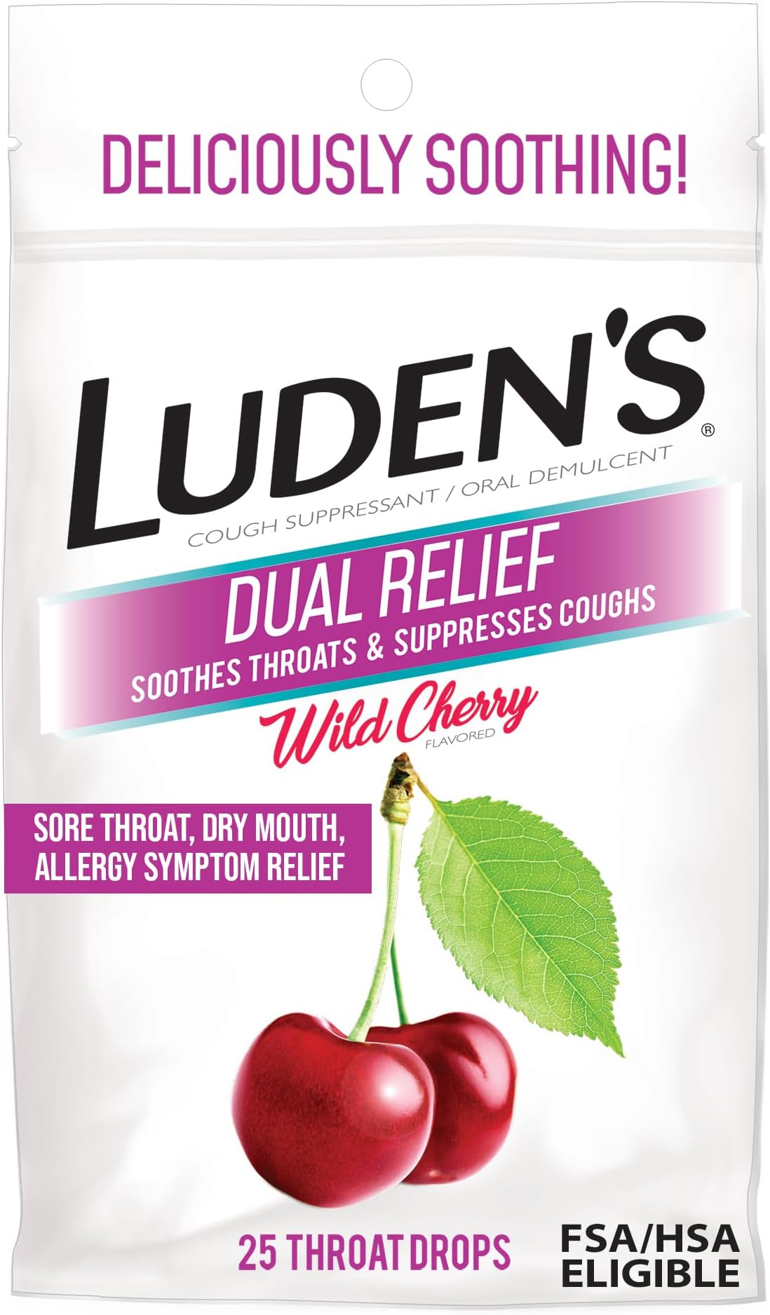 Dual Relief Cough Drops, Wild Cherry, Deliciously Soothing Lozenges with Menthol for Minor Everyday Throat Irritation, 25 Count