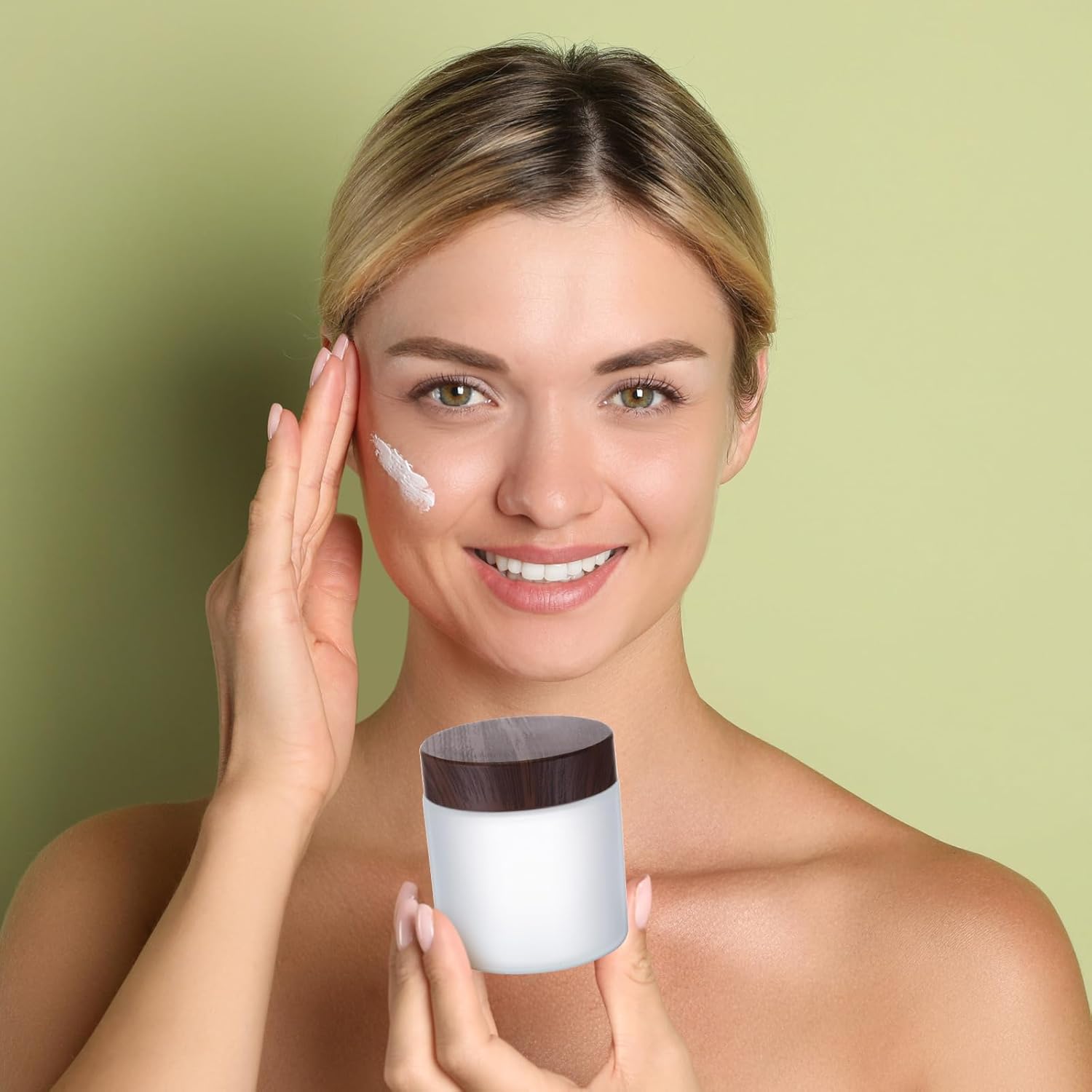 Geiserailie 30 Pcs 3.5oz Glass Jars with Plastic Wood Grain Lids Leakproof Airtight Empty Cosmetic Jars Sample Containers for Storing Lotions Powder Ointments Candle Making(Dark Brown)