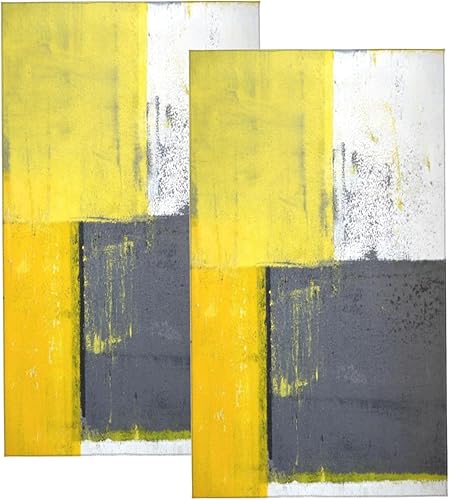 Juego de 2 toallas de mano para baño, pintura de arte abstracto gris y amarillo, suave y absorbente, toalla de baño pequeña, toalla de cocina,