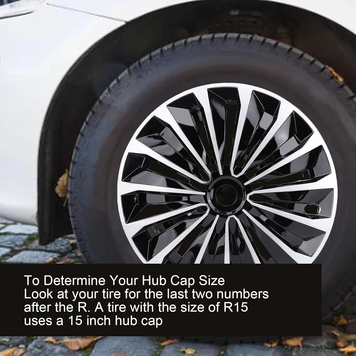 POCREATION 15in Hubcaps, 4 Pcs, ABS Material, Universal Fit R15 Wheel Covers for Most Cars Truck SUV, Silver Black