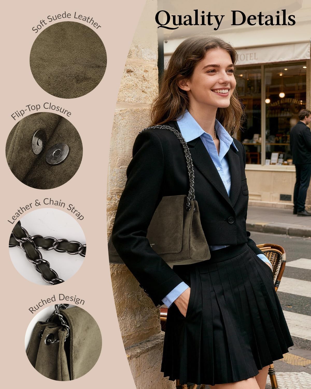 Slouchy Suede Shoulder Bag for Women, Trendy Soft Faux Suede Ruched Designer Crossbody Handbag Underarm Purses | Soft Suede Leather, unique strap, Ruched design, 3 carrying ways, Spacious capacity
