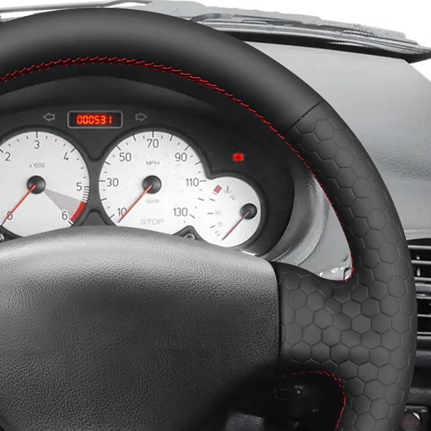 MEWANT DIY Stitching Steering Wheel Cover Wrap for Peugeot 206 2007-2009 / Peugeot 207 / Citroen C2 / 206 Steering Wheel Accessories for Peugeot 206