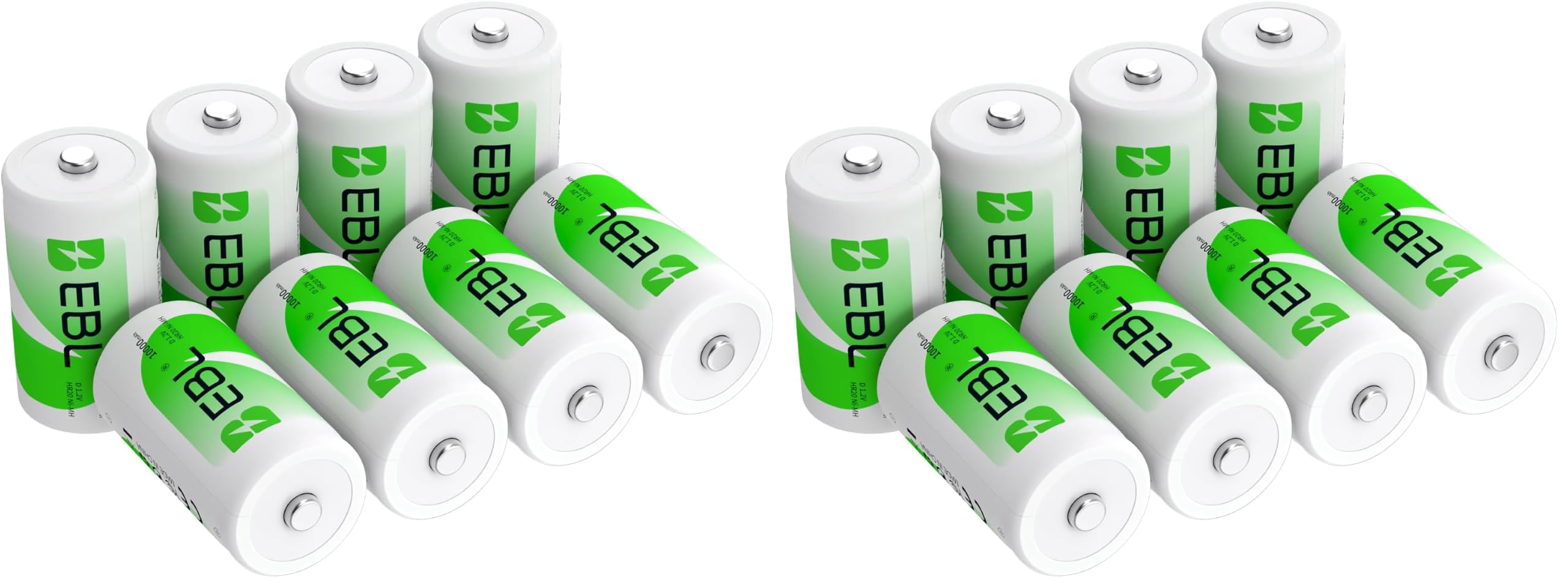 EBL Pack of 16 10000mAh Ni-MH D Cells Rechargeable Batteries, Battery Case Included