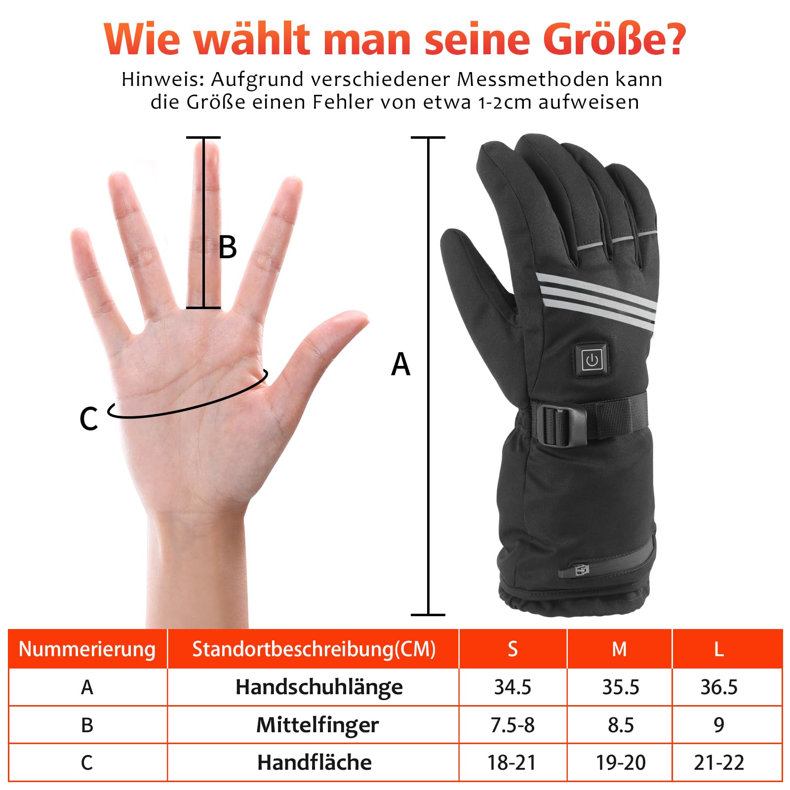 Beheizbare Handschuhe Herren Damen 7.4V 5000mAh Akkus 4 Temperaturstufen wasserdichte Winter Motorrad Radfahren Skifahren