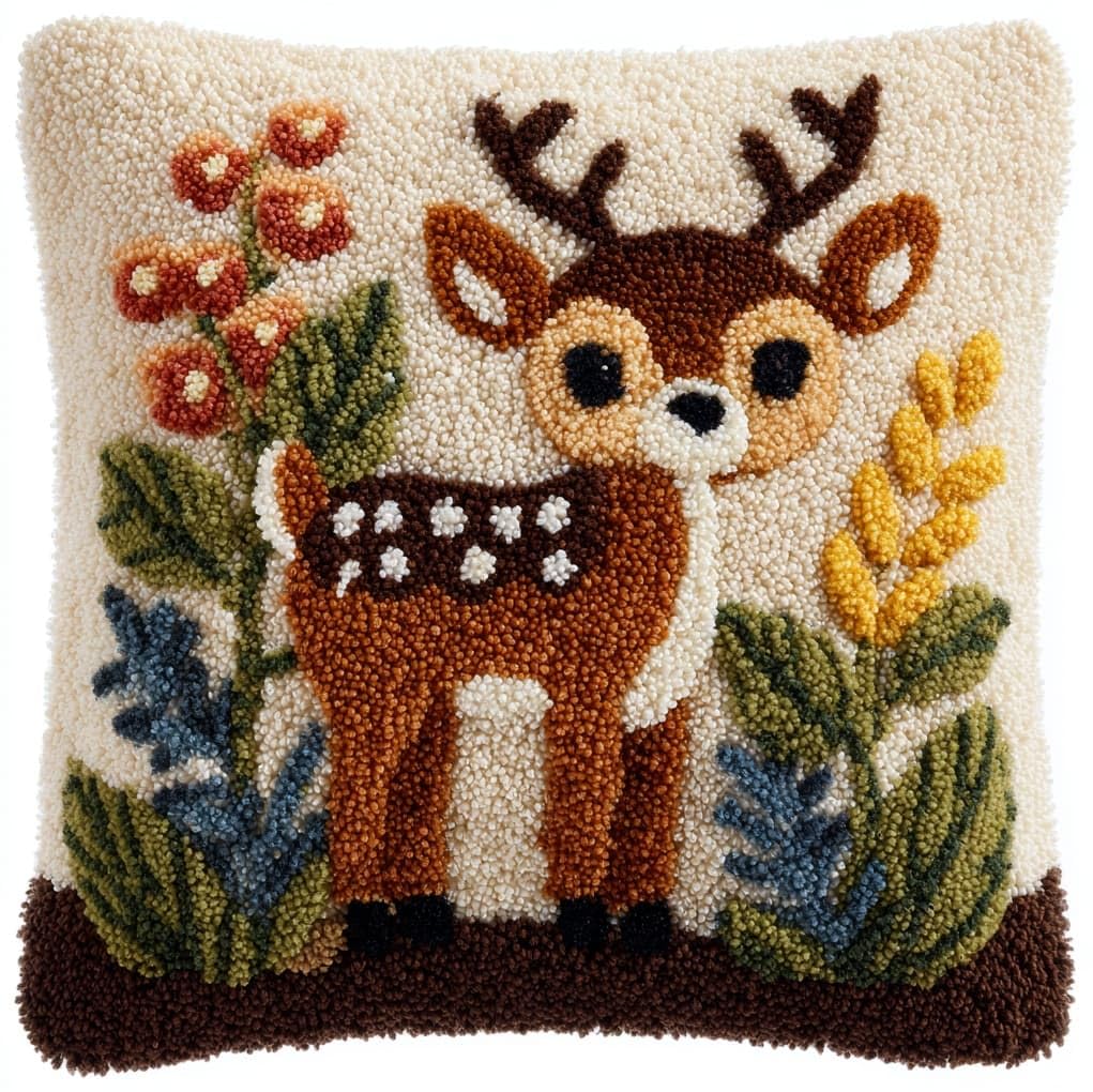 Wallustrioaw Animal Deer Latch Hook Cushion Cover Kit,