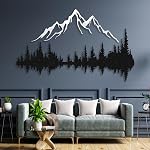 Mountain and Forest Metal Wall Art, Wall Mounted Mountain Home Decor, Pine Trees and Mountain Wall Art for Living Room, Bedroom or Office, Large Outdoor Wall Decor, Nature Christmas Decor