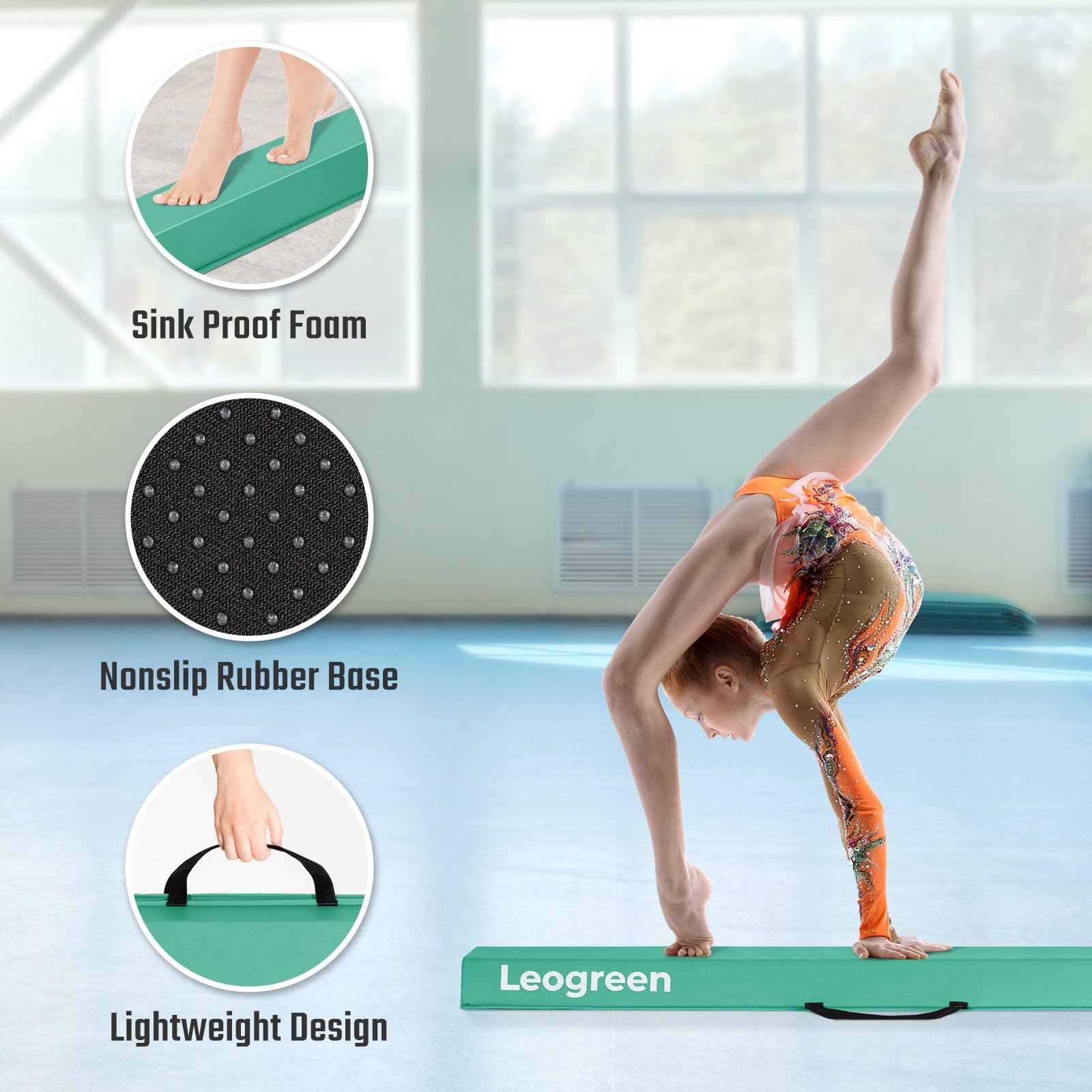 Leogreen Trave Ginnastica Artistica 240/270 cm in Pelle PU, Trave di Equilibrio Ginnastica con Fondo Antiscivolo, parallela Ginnastica Artistica per Bambini Bambina