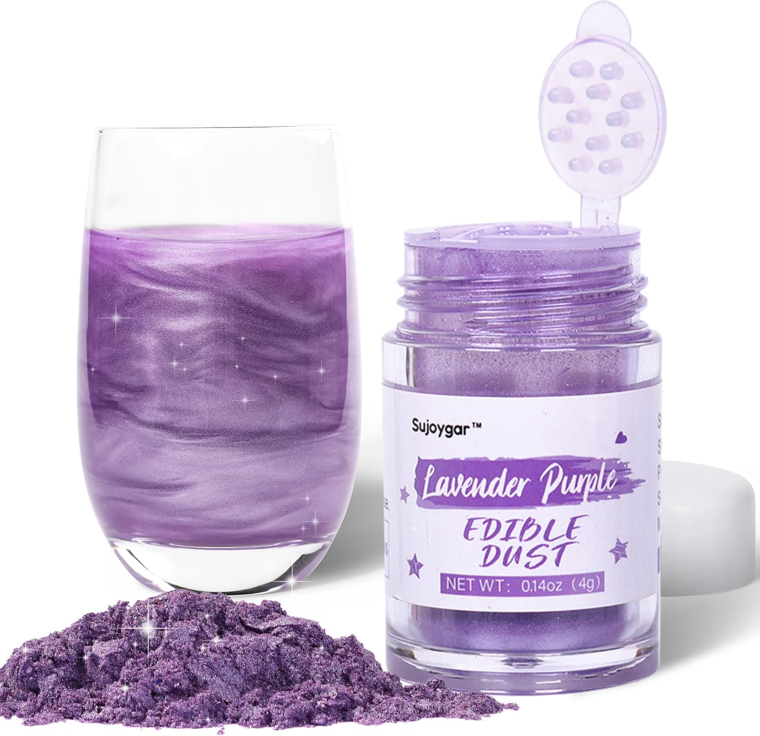 Lavender Purple Edible Glitter for Drinks, Food Grade 4 Grams, Sujoygar Shimmer Purple Luster Dust Edible Glitter for Cake Decorating, Cupcakes, Cocktails, Baking, Strawberries