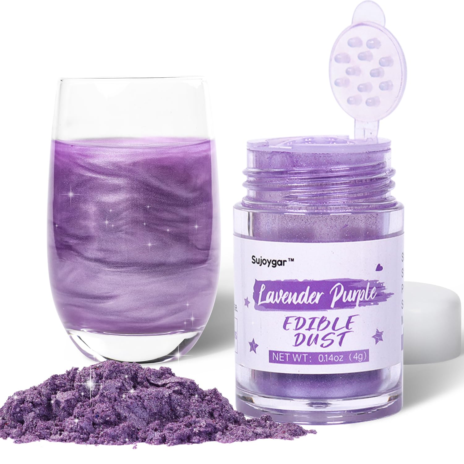 Lavender Purple Edible Glitter for Drinks, Food Grade 4 Grams, Sujoygar Shimmer Purple Luster Dust Edible Glitter for Cake Decorating, Cupcakes, Cocktails, Baking, Strawberries