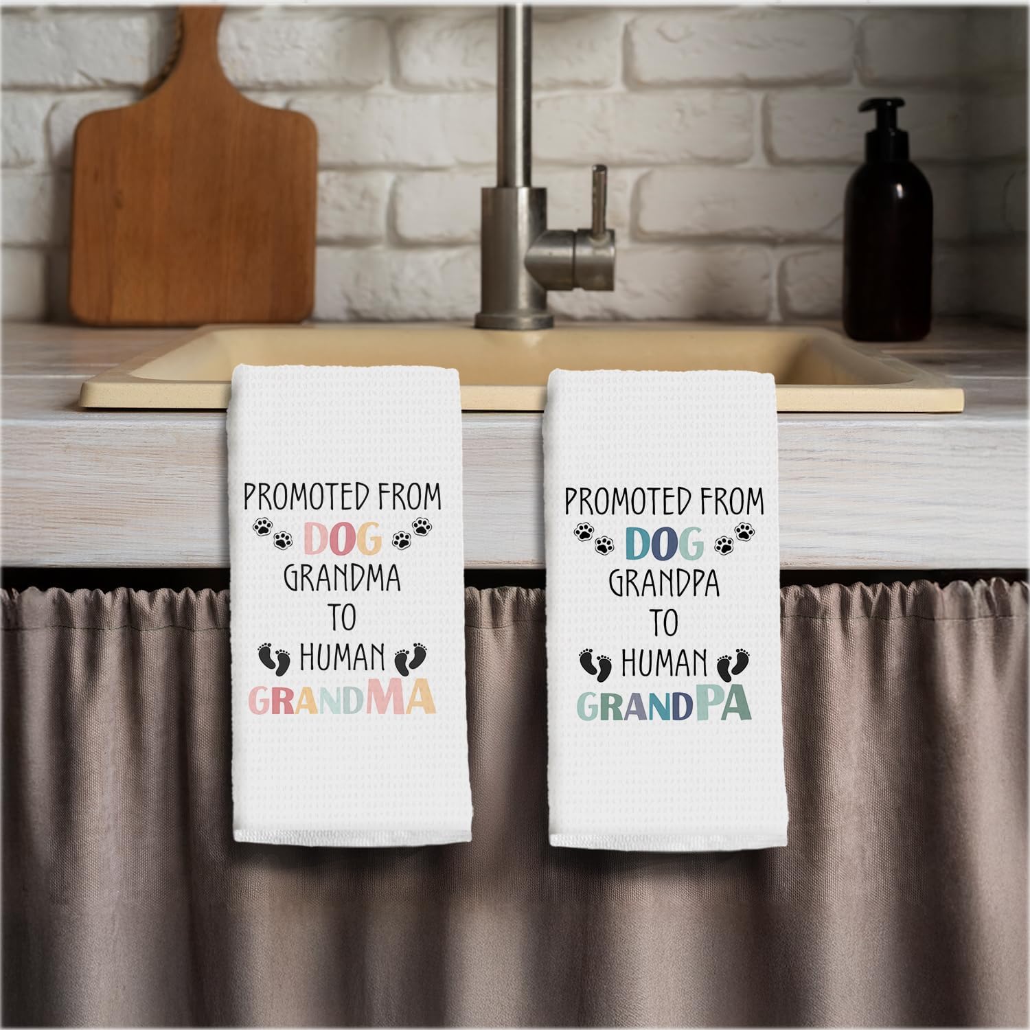 Promoted to Grandma and Grandpa Kitchen Towels,Grandma and Grandpa Pregnancy Announcement Dish Tea Towels,New Grandparents Gifts Hand Towel for Kitchen Bathroom,16x24 Inch Set of 2 - Image 3