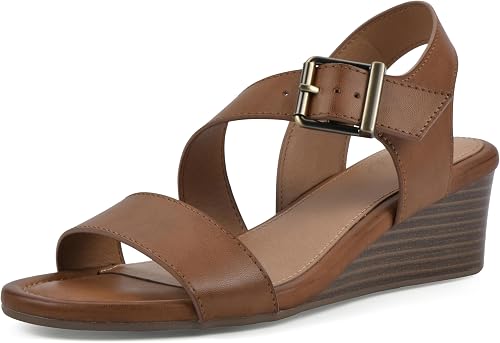 WHITE MOUNTAIN Women's Brux Strappy Wedge Sandal, Dk.Tan/Smooth, 11 M