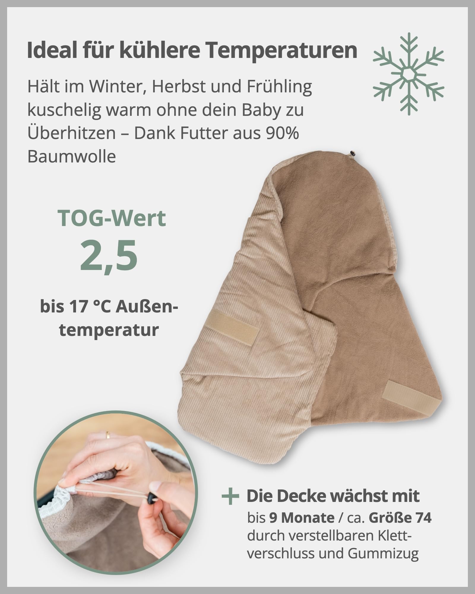 ULLENBOOM Einschlagdecke Babyschale, 100% OEKO-TEX, Cord Sand, Babydecke für Kindersitz oder Kinderwagen, Herbst Winter