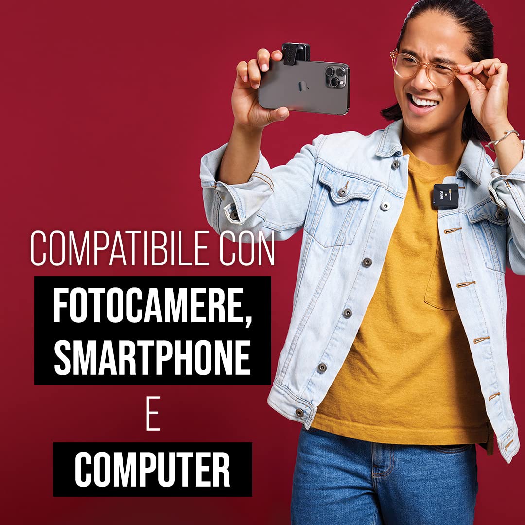RØDE Microphones Sistema wireless a doppio canale Wireless Go II con microfoni incorporati, nero, Doppio trasmettitore