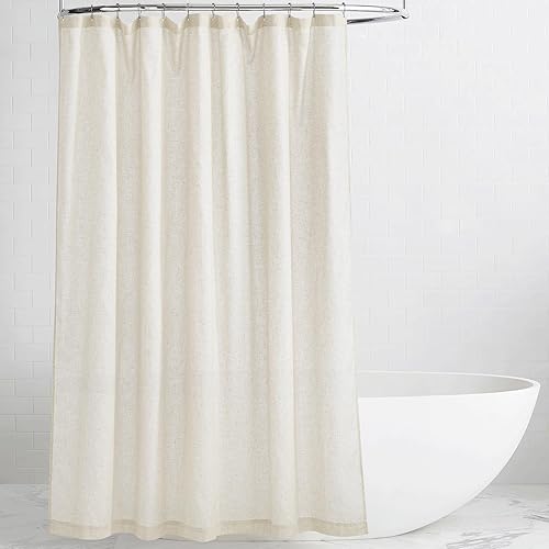KGORGE Cortina de ducha de lino natural para baño, mezcla de lino, con agujero para botón, semitransparente, ligera, impermeable, para bañera, 72 x