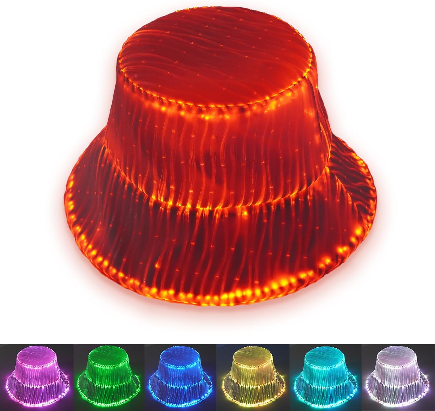 Light up Hat Rave Bucket Hat 7 Colors Flashing Glow LED Hat Neon Crazy Hats for Festival Gear for Party Hats EDM Accessories