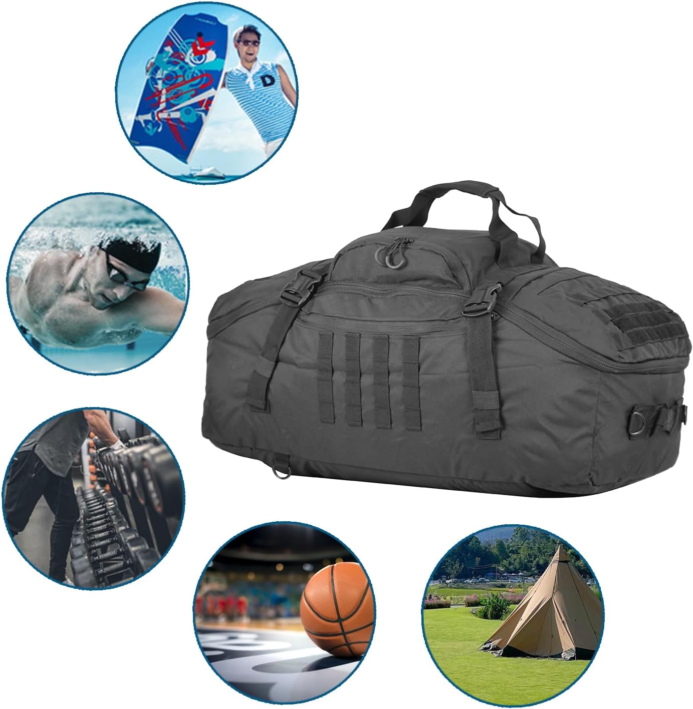 Gym Backpack for Men Sports Duffel Bag Gym Bags Travel Backpack with Three Ways of Carrying (BLACK-60L)