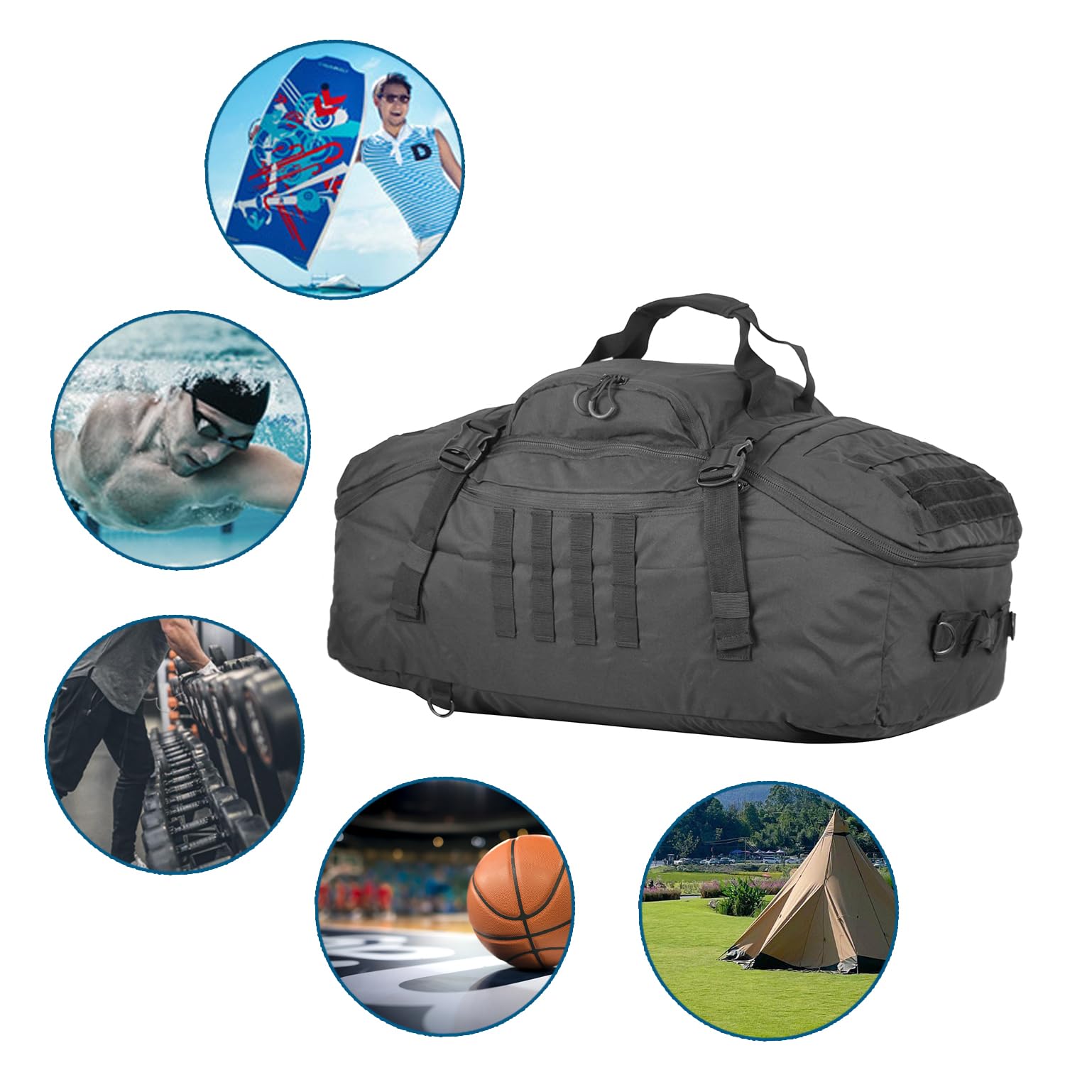 Zaino da palestra per gli uomini Sport Gym Bag Duffel Bag con tre modi di trasporto, Nero - 60 l, 60 L, Zaino da palestra per uomo borsone sportivo borsa da palestra