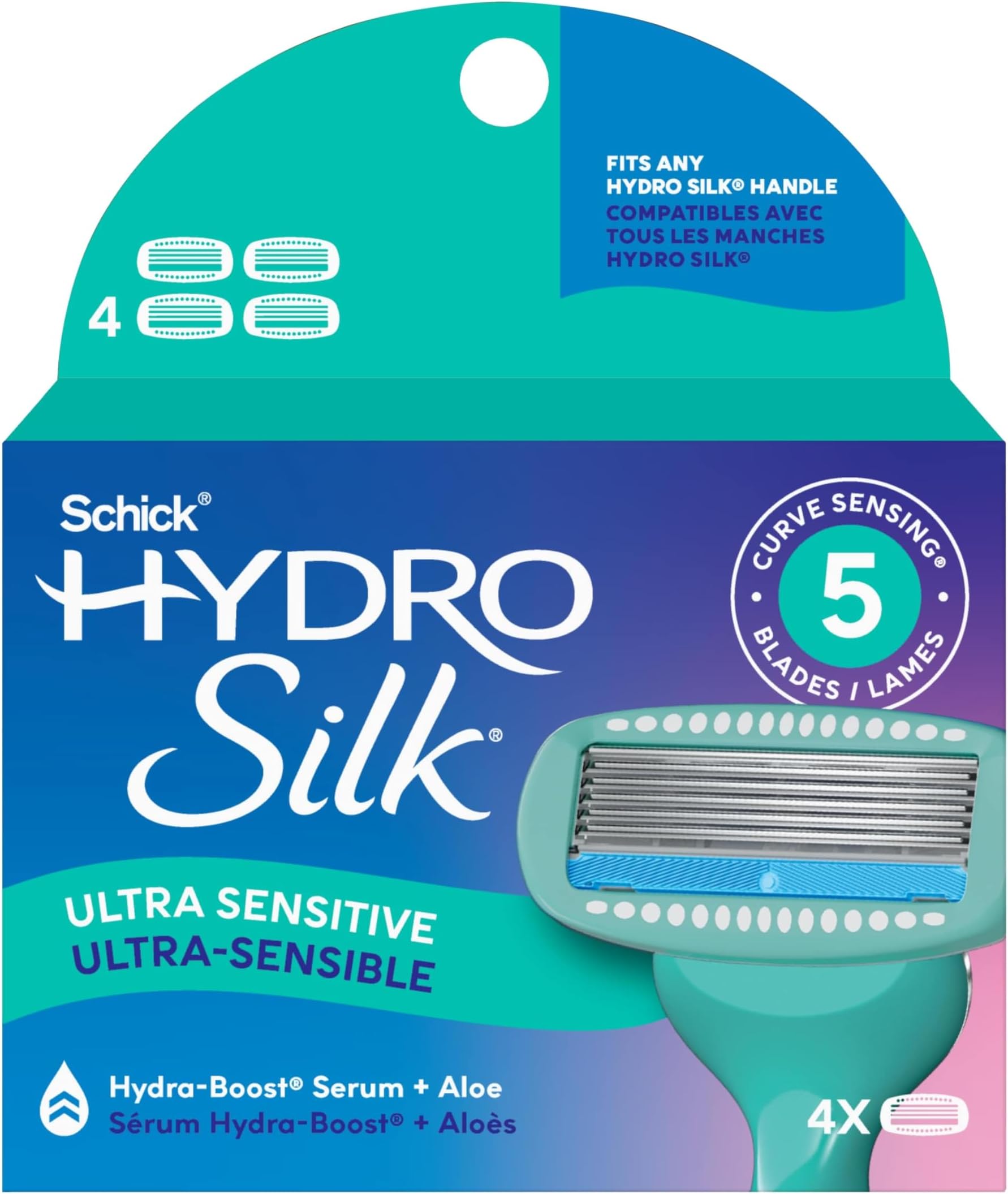 Schick Hydro Silk Ultra Sensitive Womens Razor Refills, 4ct | Razor Blades Refills, Womens Razors for Shaving, 5 Blade Razors for Women Sensitive Skin, Schick Hydro Silk Refill, 4ct