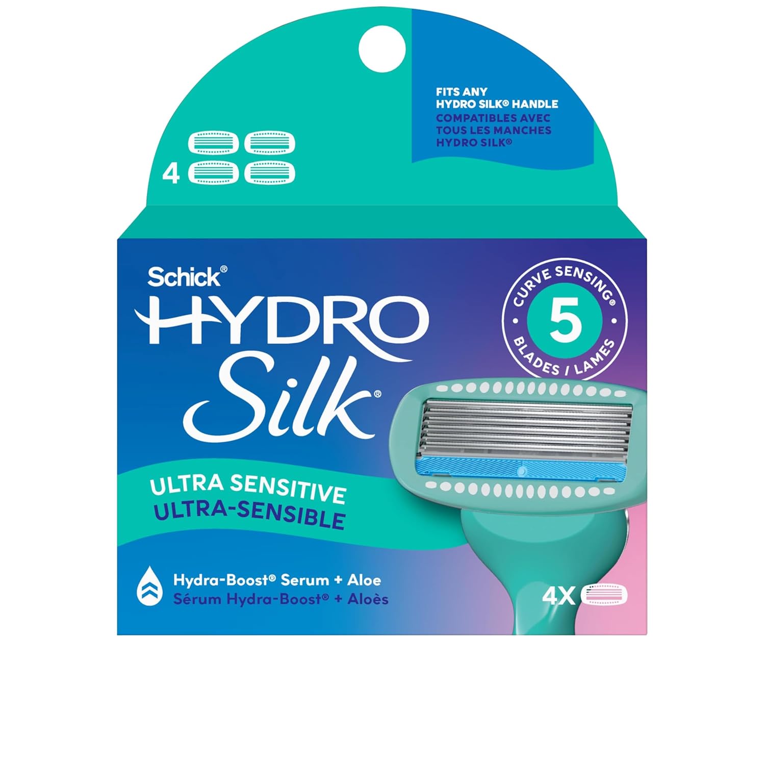 Schick Hydro Silk Sensitive Women’s Razor Blade Refills, 4 Count | 5-Blade Razors for Women Sensitive Skin | Womens Razor Refills for Sensitive Skin