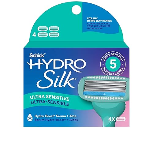 Schick Hydro Silk Sensitive - Recambios de cuchillas de afeitar para mujer, 4 unidades, maquinillas de afeitar de 5 cuchillas para piel sensible |