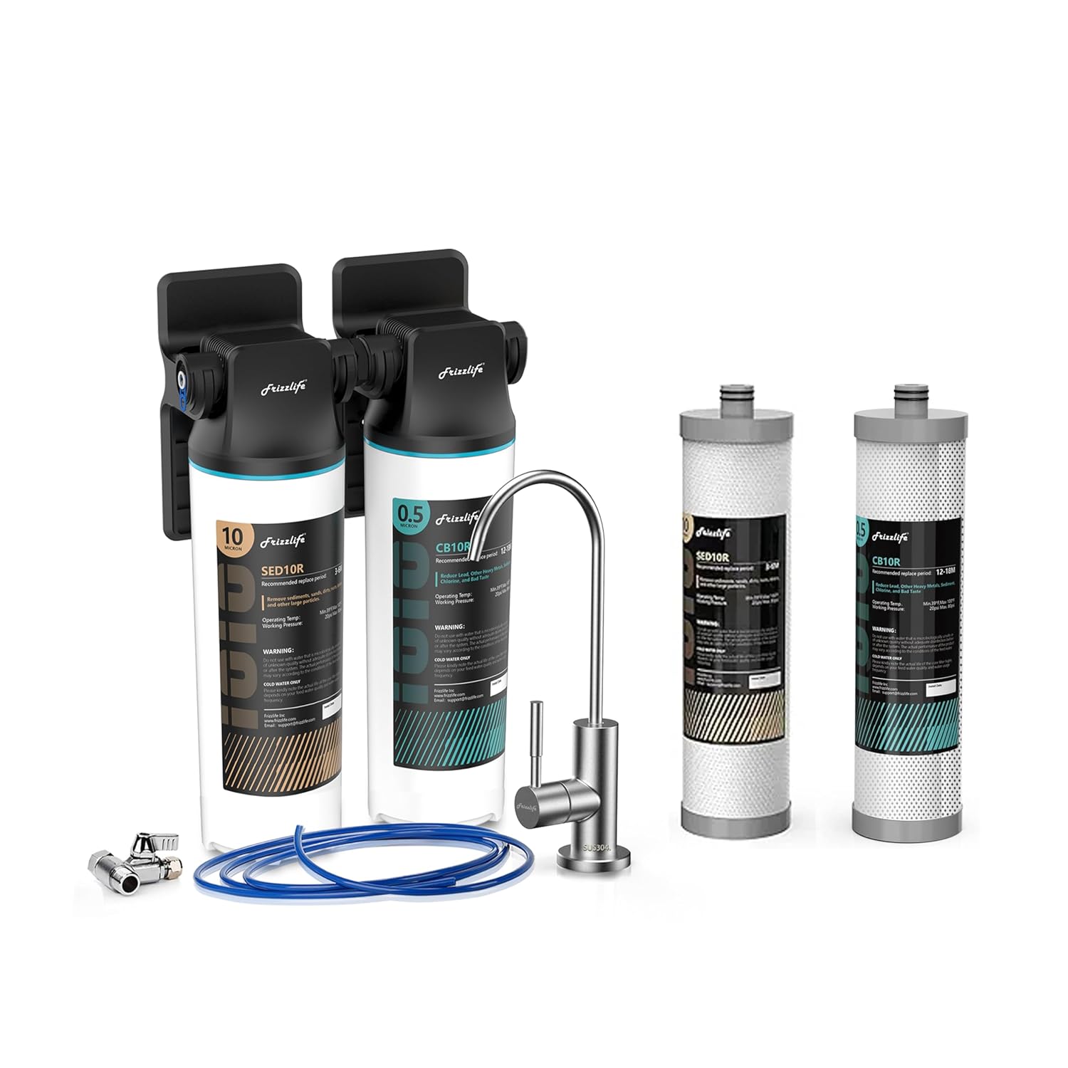 Frizzlife DW10F Under Sink Water Filter, with SED10R and CB10R Replace Filter Include