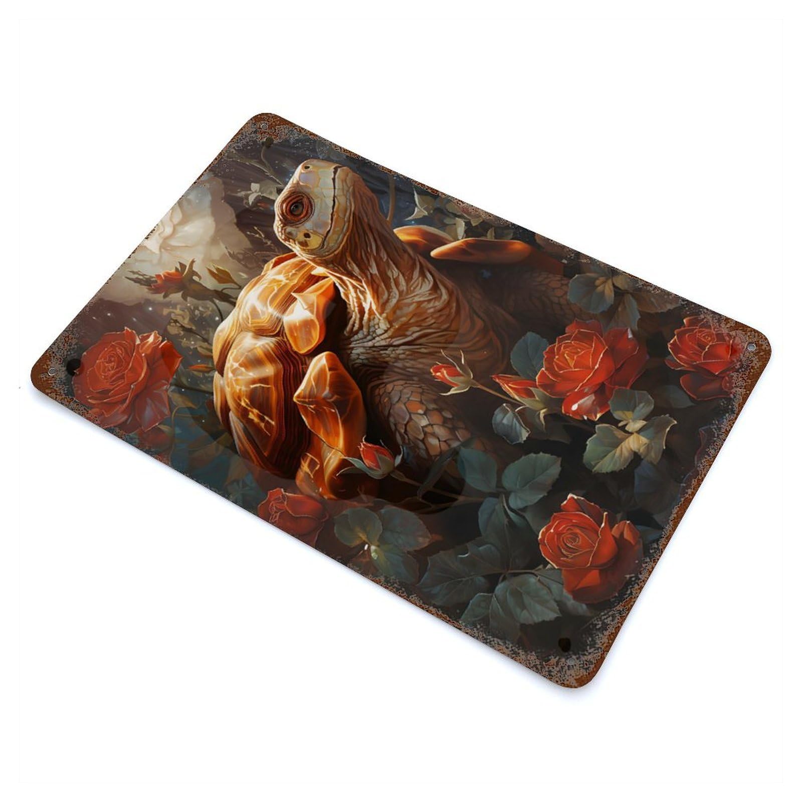 Turtle in The Nature 11.8"x7.9" Aged Metal Wall Plaque, Retro Wall Decor for Farmhouse, Kitchen And Entryway Decor