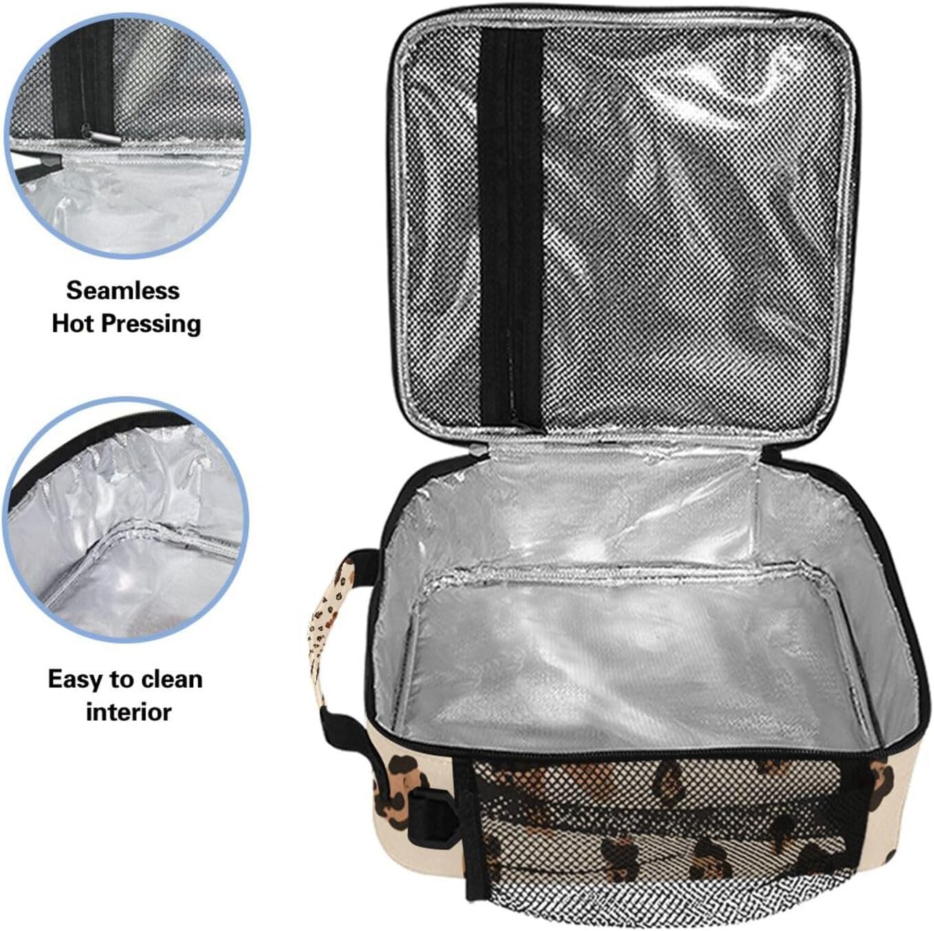 ALAZA Leopard Print Cheetah Bow Pattern Lunch Box Insulated Lunch Bag Kids Cooler Tote Bag Freezable Shoulder Strap Lunchbox for Girls School Picnic