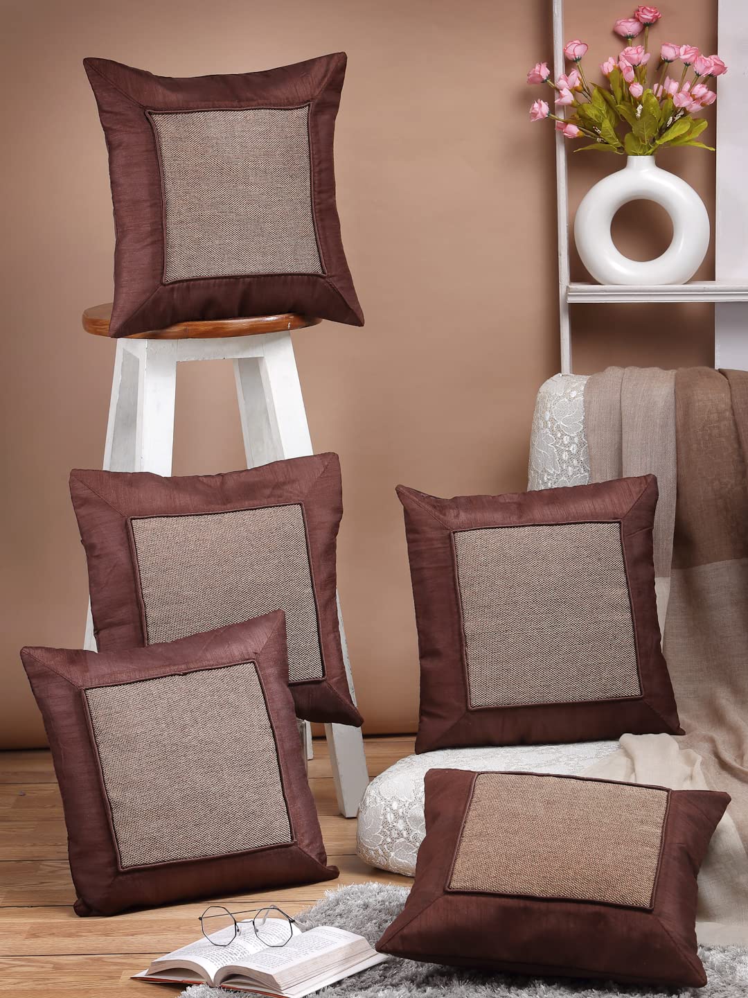 ERIC LONDON Self Design Cushions & Pillows Cover (Pack of 5, 40 cm*40 cm, Brown)