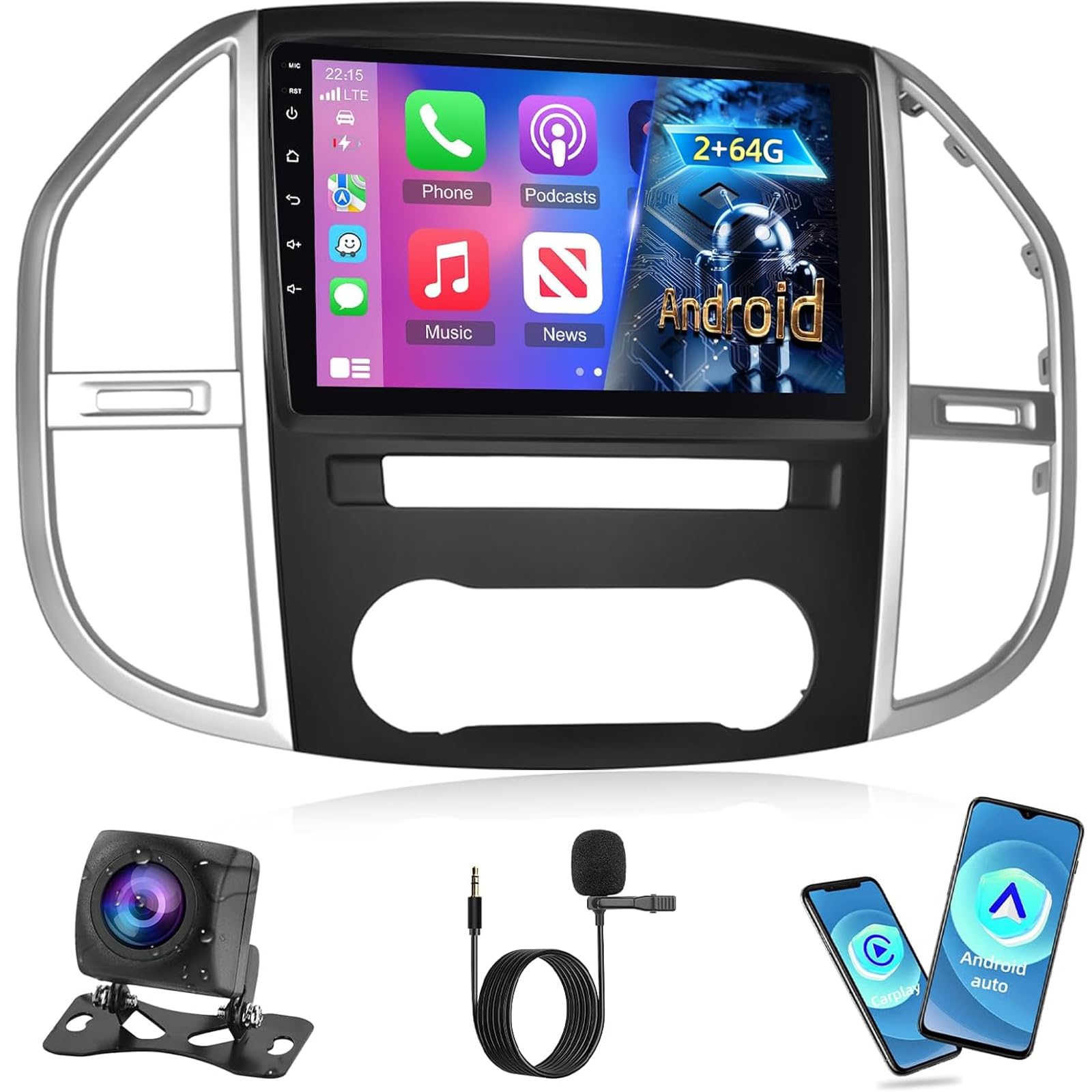 NHOPEEW 2+64G Radio Android 10.1 Pulgadas para Mercedes Benz Vito W447 2014-2020 - Soporta CarPlay & Android Auto, Navegación GPS, Control del Volante, FM RDS, Pantalla Dividida + Cámara de Reversa