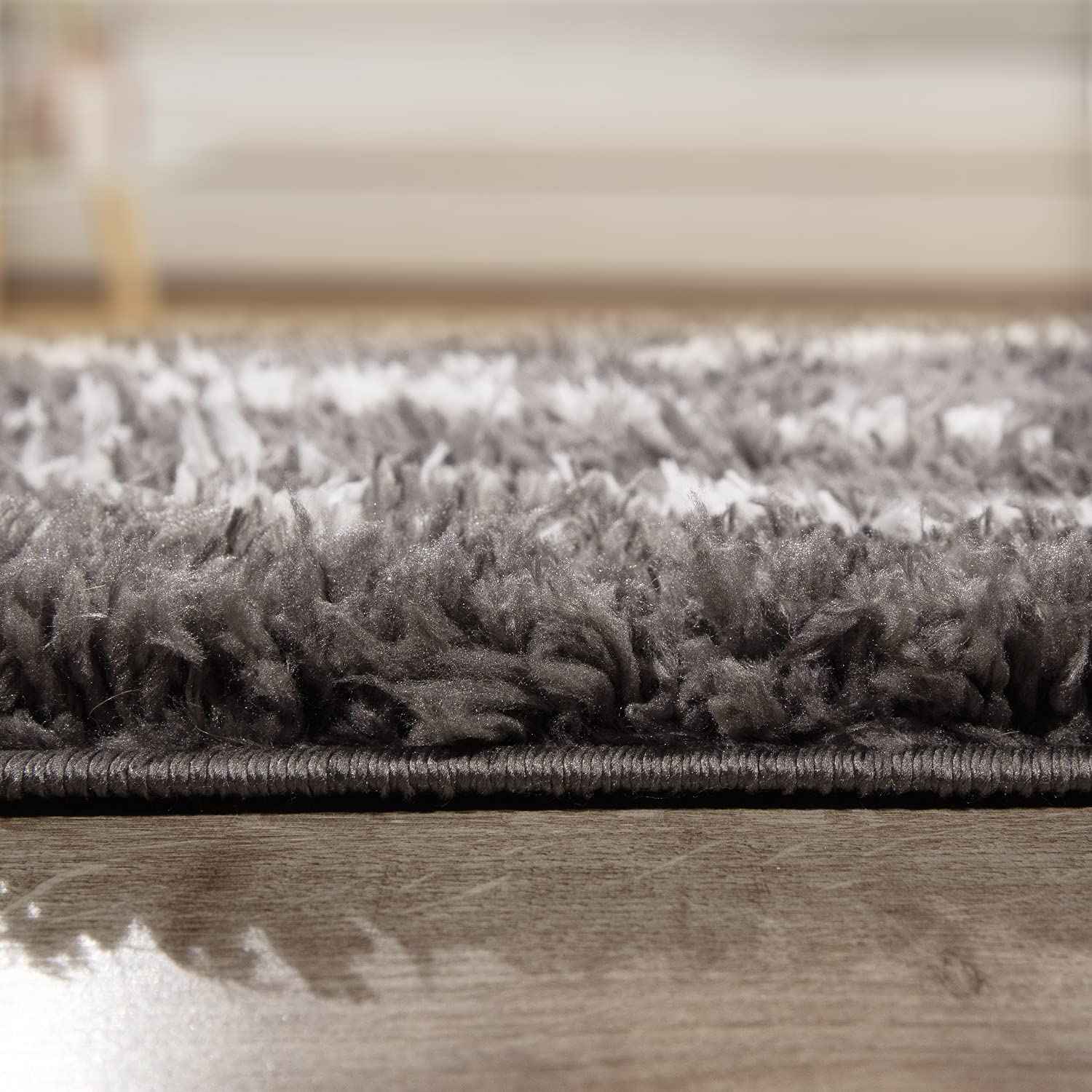 TT Home Tapis De Salon Tapis Shaggy Poil Long Abstrait avec Franges Tapis Scandinave, Couleur: Anthracite, Dimension:140x200 cm