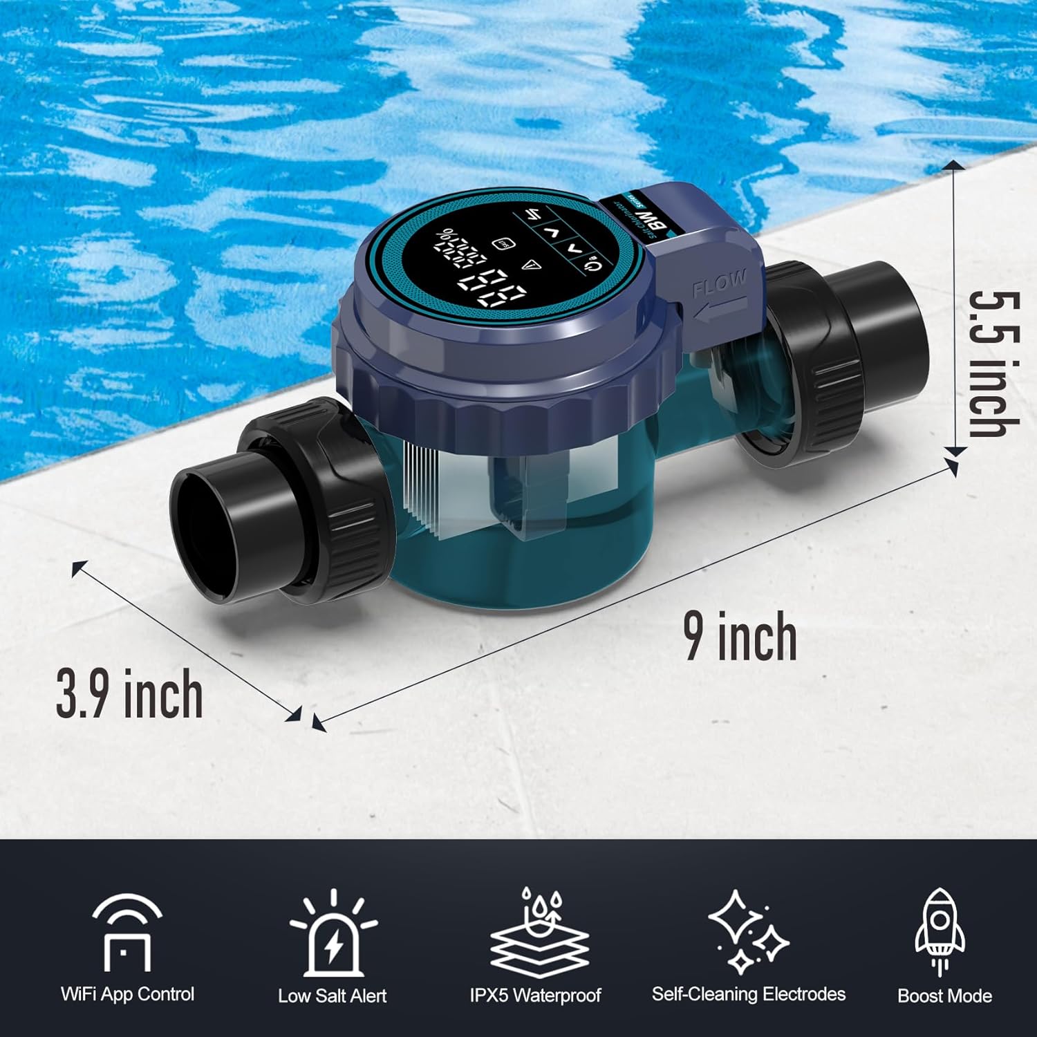 Smart Saltwater Pool Chlorinator System for 26,400 Gallons Above Ground Pool, Automated Salt Chlorine Generator with APP Control, Titanium Cell, One-Touch Operation & Low Maintenance