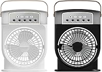 Vista 7 de Ventilador pequeño, ventilador de aire portátil con 3 velocidades de viento, mini unidad de aire acondicionado, escritorio con niebla y luz