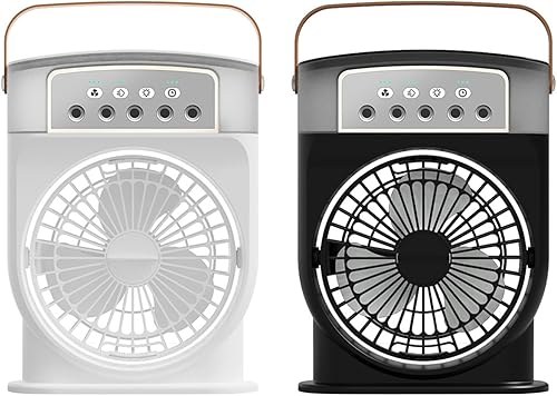 Miniatura 7 de Ventilador pequeño, ventilador de aire portátil con 3 velocidades de viento, mini unidad de aire acondicionado, escritorio con niebla y luz