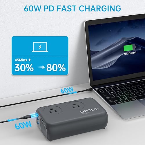 Miniatura 3 de Inversor de corriente para automóvil de 300 W, onda sinusoidal pura con 60 W PD USB-C, inversores de corriente para vehículos CC 12 V a 110 V CA