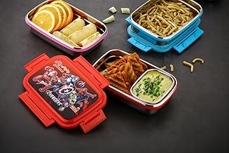 VISHVA Leak Proof Designed BPA Free Plastic Lunch Tiffin Box for Kids, Men and Women for Office, School and Picnic (Red Steel)