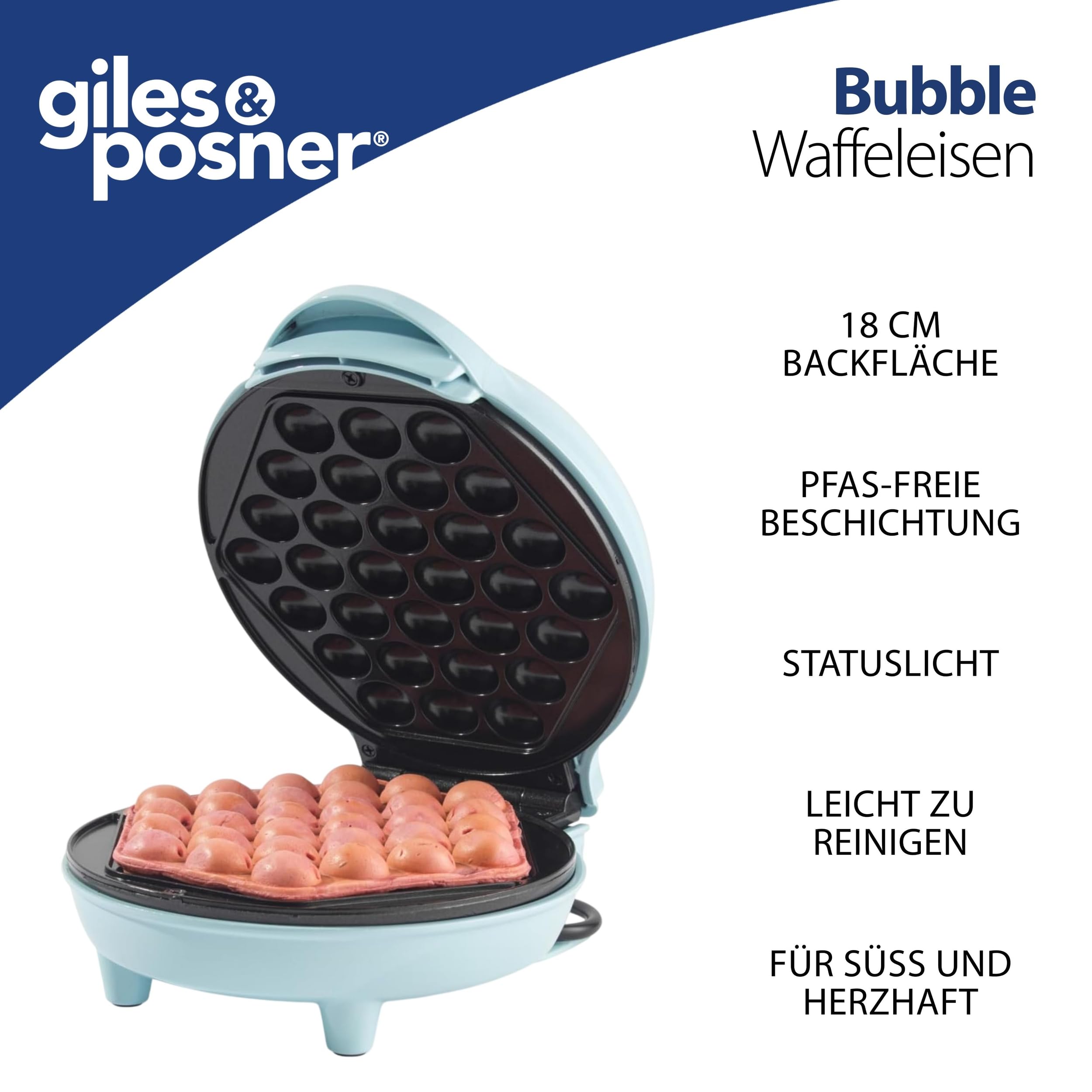 Giles & Posner Sorbet Gloss Bubble-Waffeleisen 600 W, 18 cm