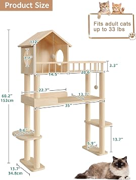 Wood Cat Tower for Automatic Litter Box, 4 Tier Cat Tree, 60 Inch