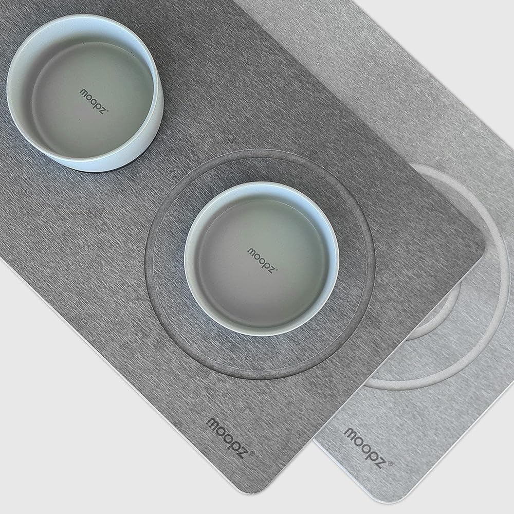 MOOPZ Tapis Animaux Diatomite + Gamelles Gris Brume