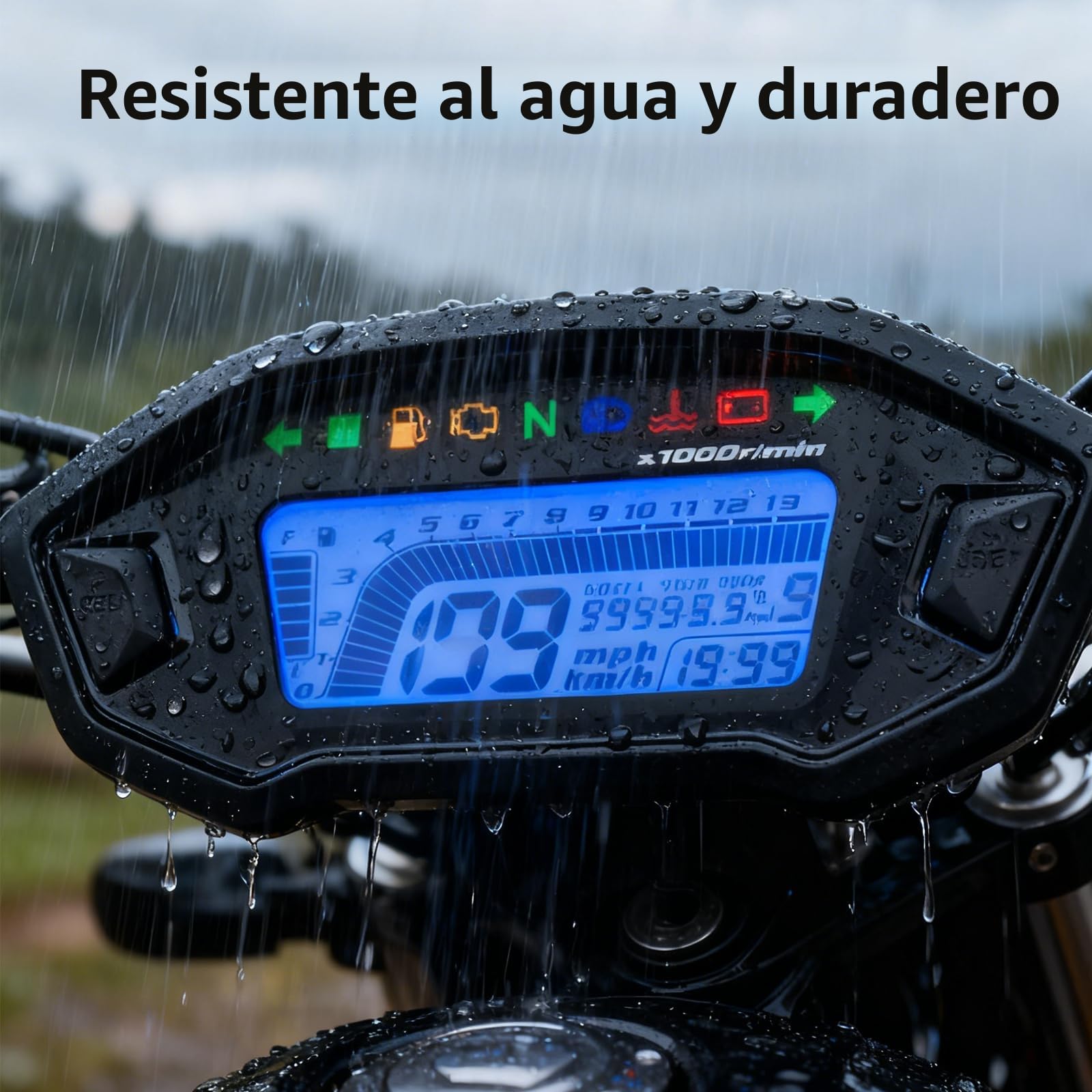 Geloo Motocicleta Velocímetro Tacómetro, 13000 RPM Universal Manómetro de Motocicleta 7 colores LED Retroiluminación Cuentakilómetros Digital con Sensor de Velocidad