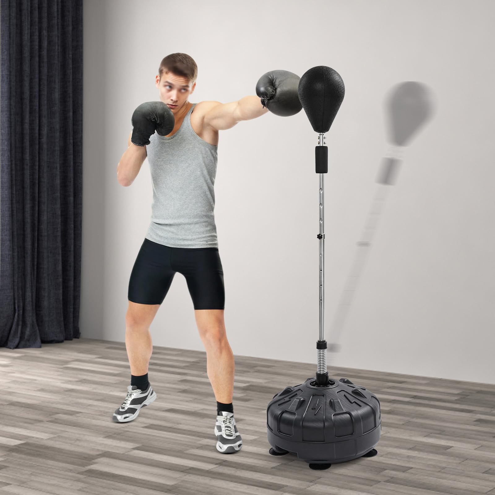 Sacco da boxe in piedi, con supporto, regolabile in altezza 120-160 cm, rimbalzo a 90°, 6 ventose, boxe sport, per professionisti, adolescenti e principianti